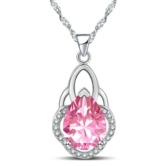 14k White Gold Plated CZ Crystal Pendant Necklace Jewelry for Women