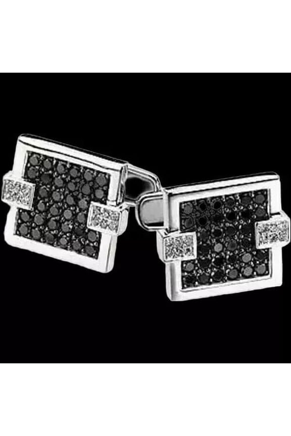14k White Gold Plated Cufflinks For Men's 2Ct Round Lab Created Black Diamond