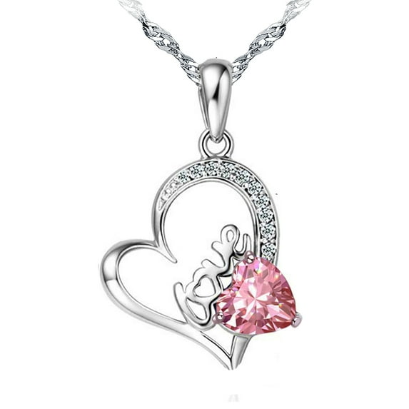 14k White Gold Plated Forever Lover Heart Pendant Necklace For Women
