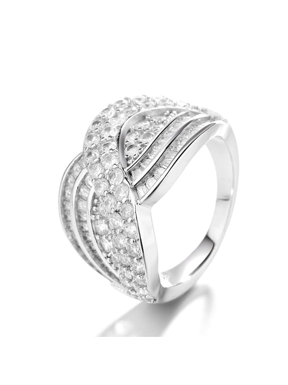 14k White Gold Plated Layered Pave Crystal Diamond Ring