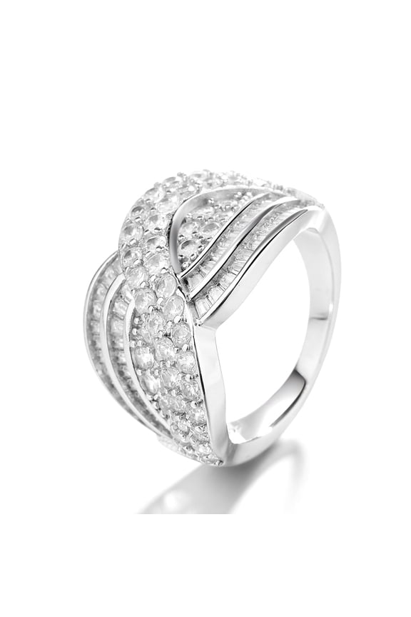 14k White Gold Plated Layered Pave Crystal Ring
