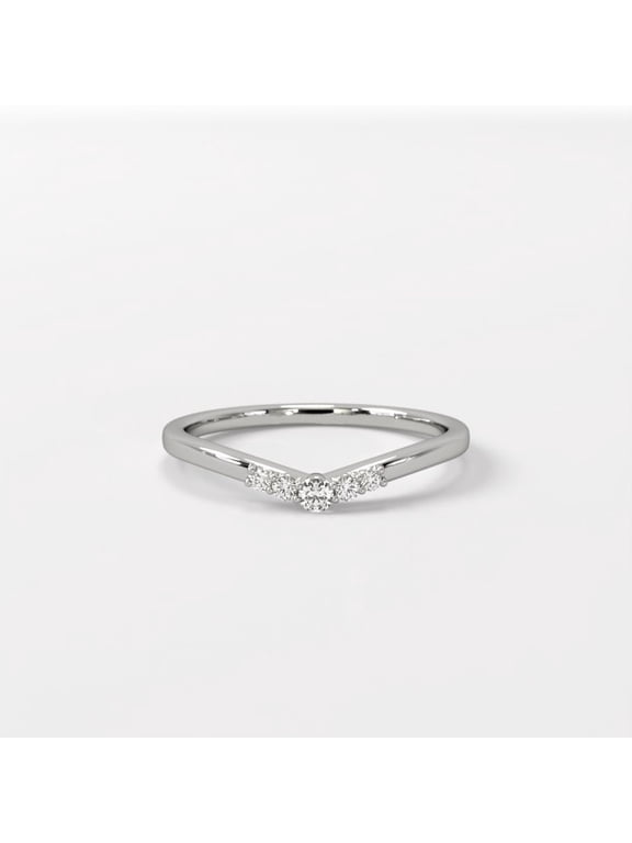 14k White Gold Plated Moissanite Wedding Ring for Women Minimalist V Shape Chevron Curved Matching Band