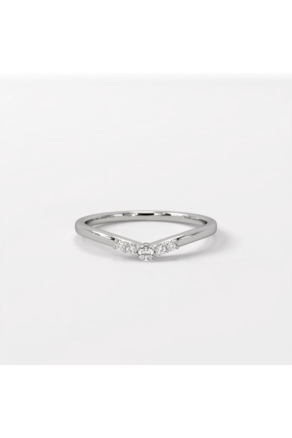 14k White Gold Plated Moissanite Wedding Ring for Women Minimalist V Shape Chevron Curved Matching Band