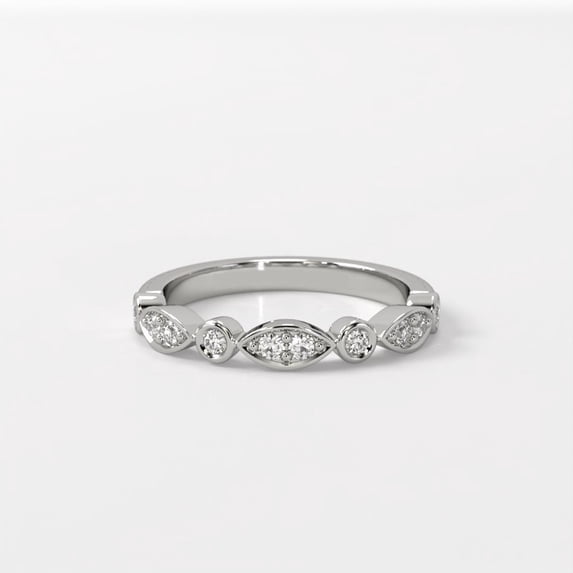 14k White Gold Plated Moissanite Wedding Ring for Women Vintage Marquise and Dot Art Deco Stackable Band