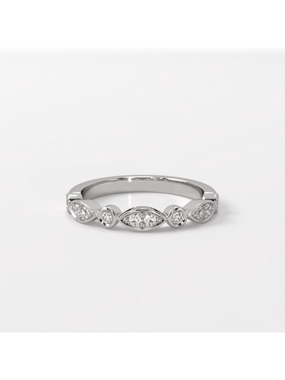 14k White Gold Plated Moissanite Wedding Ring for Women Vintage Marquise and Dot Art Deco Stackable Band
