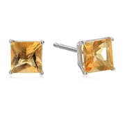 PJ Jewelry 0.5 ct Princess Cut Citrine, Sapphire Stud Earrings, 14k White Gold Plated Over Sterling Silver