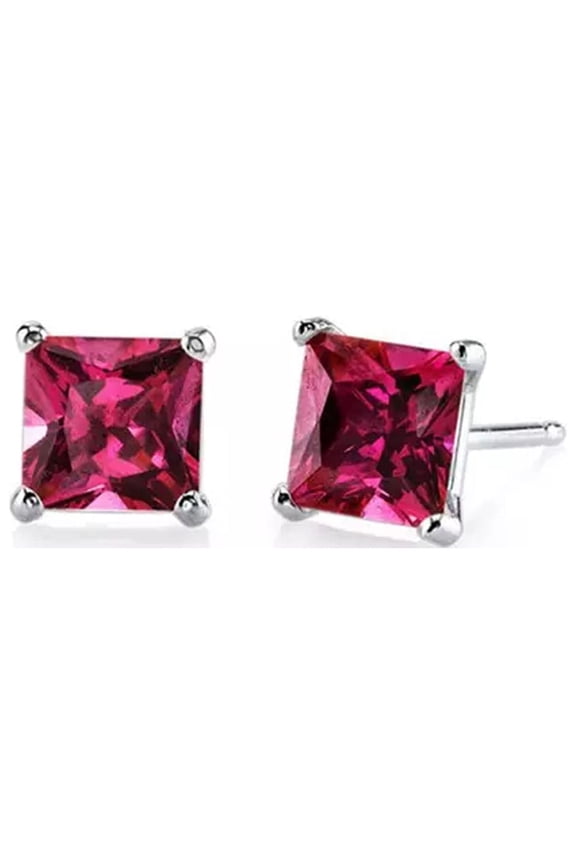 14k White Gold Plated Over Sterling Silver 1 Ct Princes Cut Created Ruby Sapphire Stud Earrings
