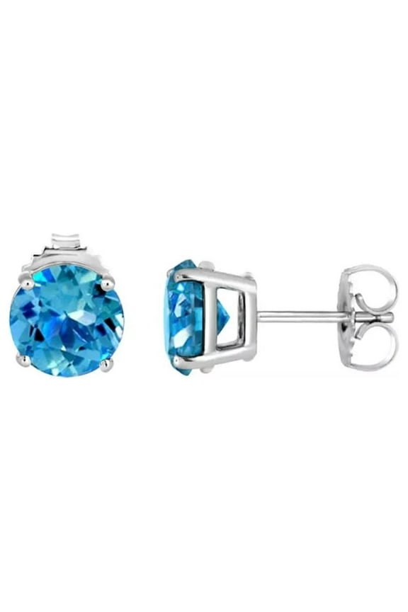 1 Ct Round Blue Topaz Stud Earrings, 14k White Gold Over Sterling Silver