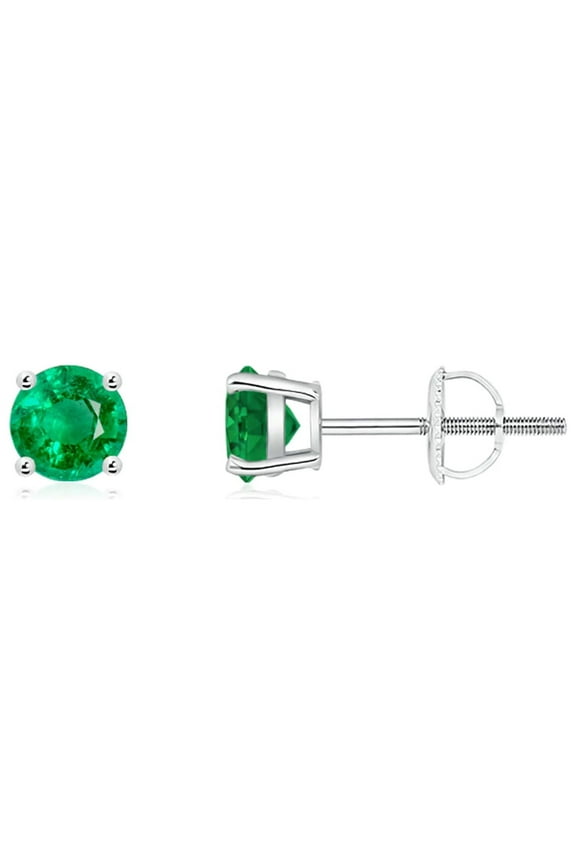 14k White Gold Plated Over Sterling Silver 1 Ct Round Created Emerald Stud Earrings