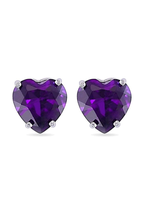 14k White Gold Plated Over Sterling Silver 2 Carat Heart Created Amethyst Sapphire Stud Earrings