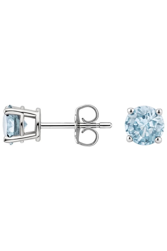 14k White Gold Plated Over Sterling Silver 2 Ct Round Created Aquamarine Stud Earrings