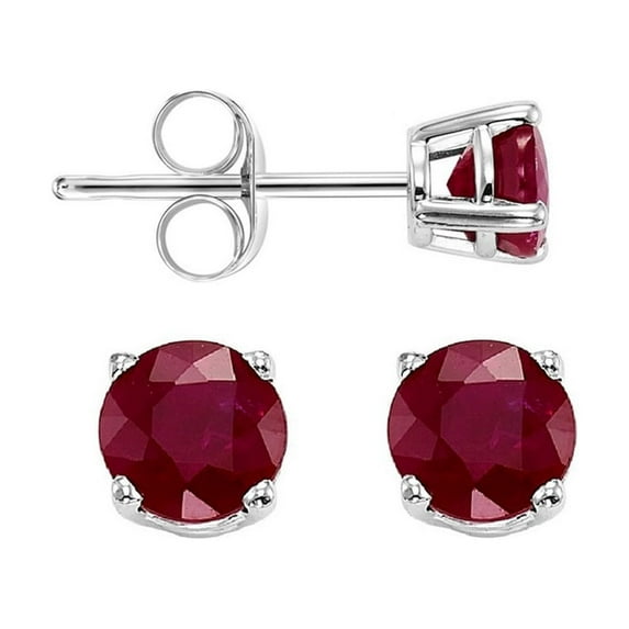 14k White Gold Plated Over Sterling Silver 3 Ct Round Created Ruby Stud Earrings