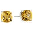 thumbnail image 1 of 14k White Gold Plated Over Sterling Silver 4 Carat Square Created Citrine Sapphire Stud Earrings, 1 of 4