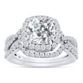 thumbnail image 1 of 14k White Gold Plated Sterling Silver Center 2ct 7.5X7.5mm G-H-I Color Cushion Cut Created Moissanite Halo Engagement Ring Bridal Set 2 Pieces Ring Size-7, 1 of 7