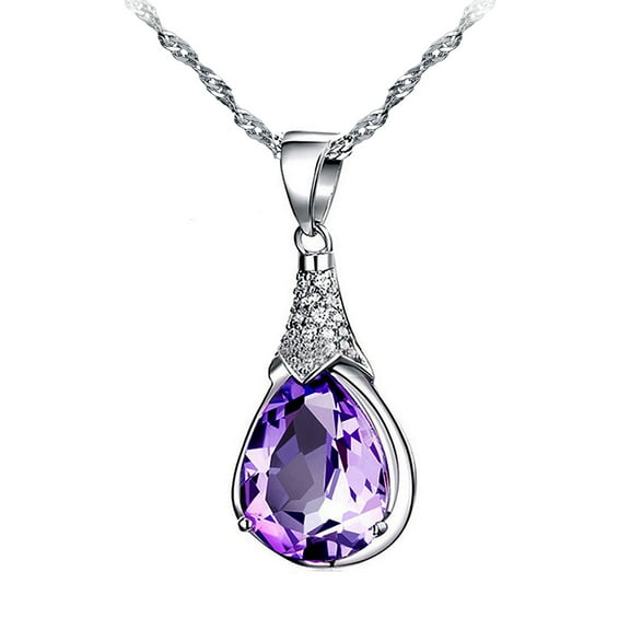 14k White Gold-Plated Super Sparkle Crystal Pendant Necklace For Women