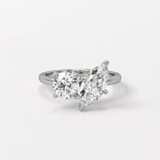 14k White Gold Plated Toi et Moi Moissanite Engagement Ring 1 CT Each Round Marquise Ring for Women