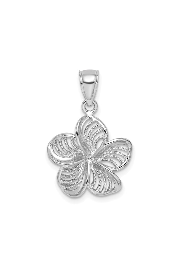 14k White Gold Plumeria Flower Pendant Charm, Open Filigree Petal Design for Women