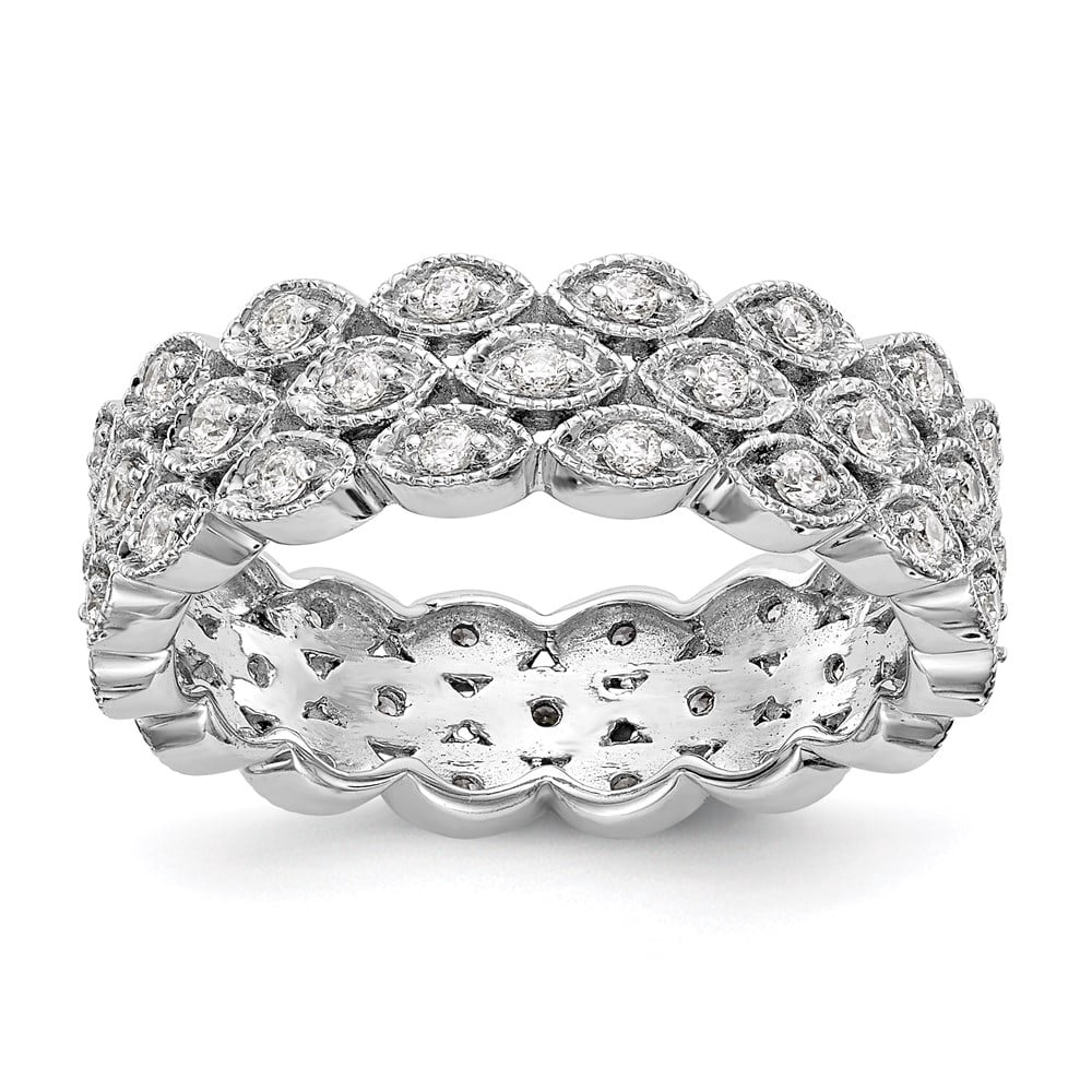 14k White Gold Polished 1/2 CT 3 Row Vintage Pave Diamond Eternity Band ...