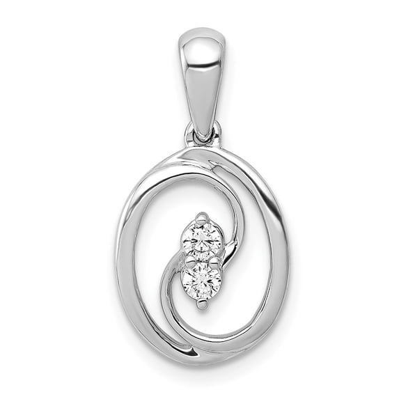 14k White Gold Polished 1/8ct. Diamond Oval Pendant Charm