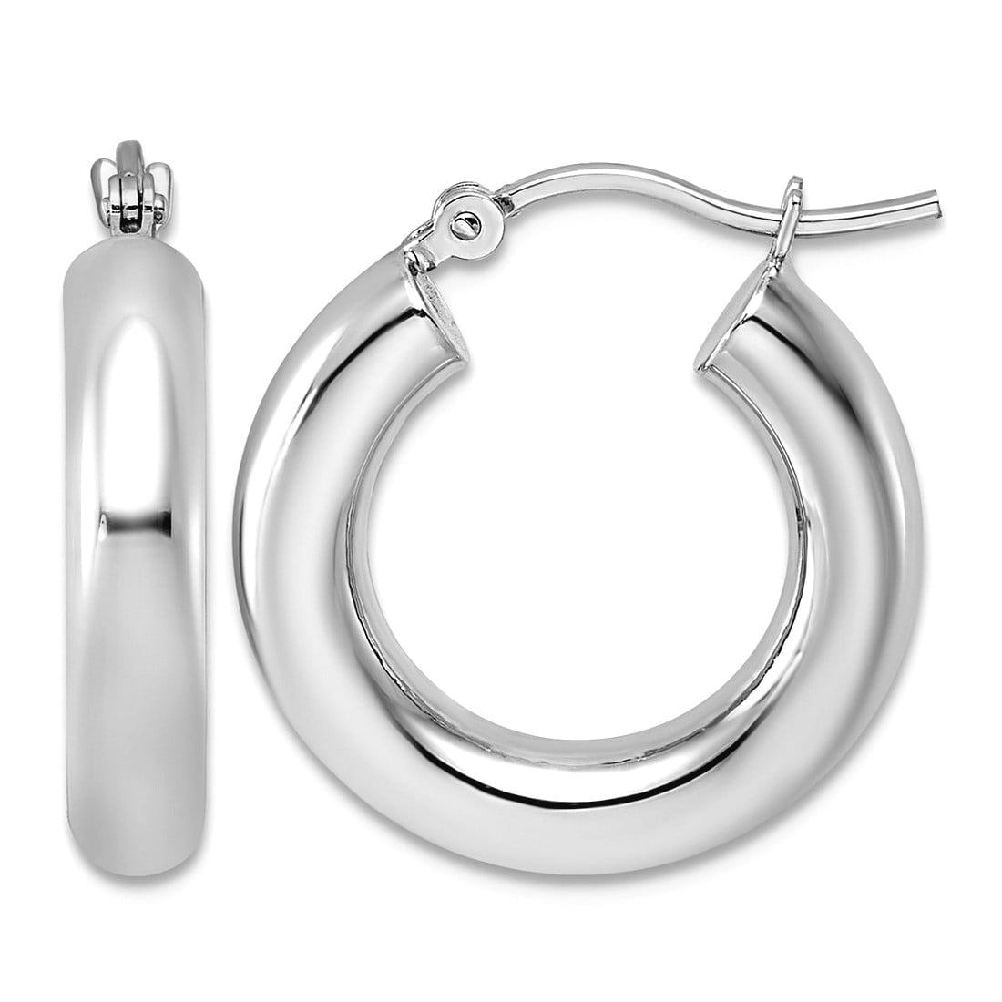 14k White Gold Polished 4mm Tube Hoop Earrings 21.38x19.82mm Wide 4mm Thick Hoop Earring for Women