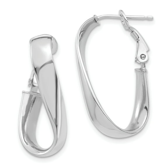 14k White Gold Polished 5mm Twisted Oval Omega Back Hoop Earrings PRE989W