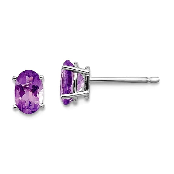 14k White Gold Polished 6x4 Oval February Amethyst Post Earrings 6x4mm Wide Stud Earring for Women