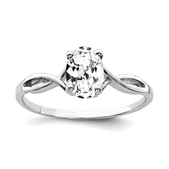 14k White Gold Polished 7x5mm Oval Cubic Zirconia Ring Size 6.00 Ring for Women