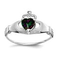 thumbnail image 1 of 14k White Gold Polished Cubic Zirconia June Irish Claddagh Celtic Trinity Knot Love Heart Ring Size 7.00 Statement Ring, 1 of 2
