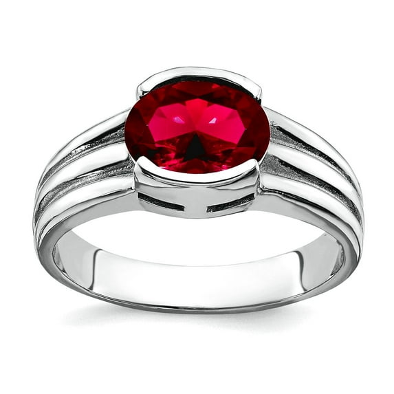 14k White Gold Polished Channel set 8x6mm Oval Created Ruby Ring Size 6.00 Ring for Women