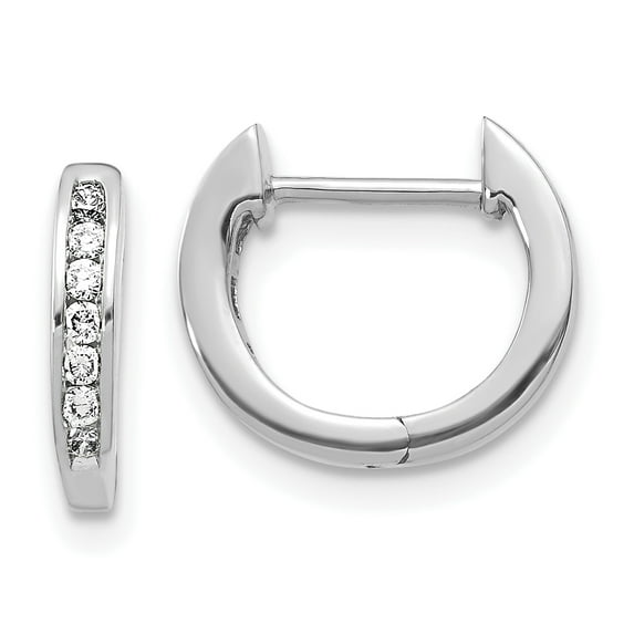 14k White Gold Polished Diamond Hinged Hoop Earrings 14k White Gold Earrings