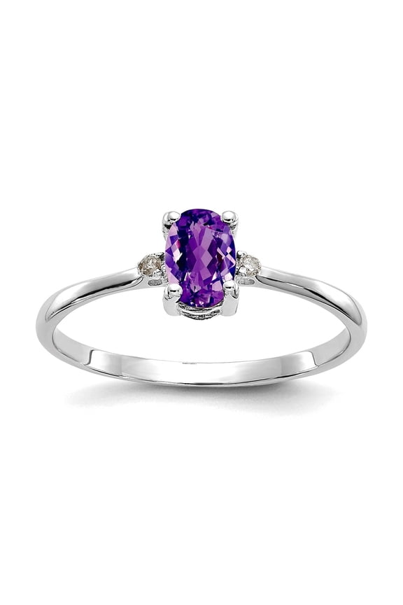 14k White Gold Polished Diamond and Amethyst Ring Size 6 Ring for Women - .01 dwt