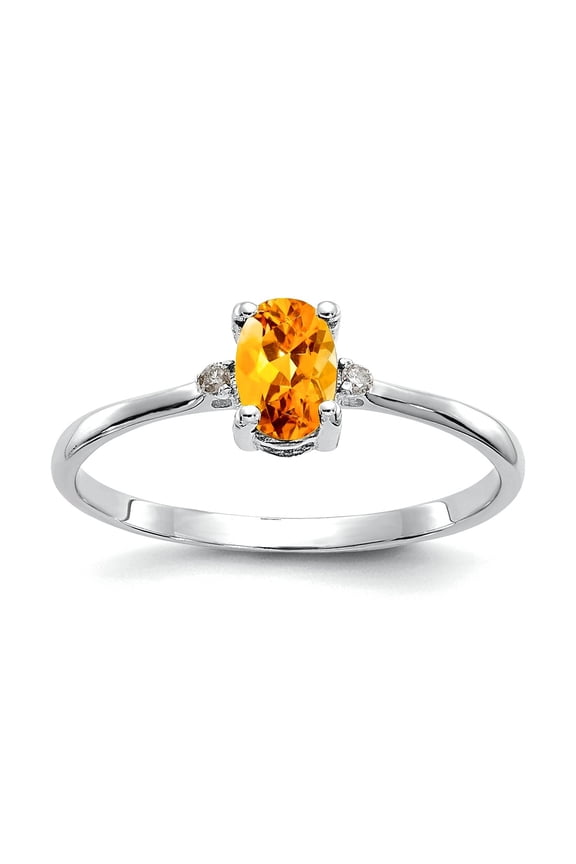 14k White Gold Polished Diamond and Citrine Ring Size 6 Ring for Women - .01 dwt