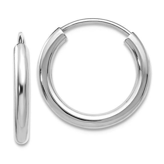 14k White Gold Polished Endless 2mm Hoop Earrings 12x12mm Wide 2mm Thick Hoop Earring for Women