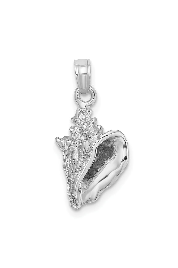 14k White Gold Polished Finish 3-Dimensional Soild Men's Conch Shell Charm Pendant
