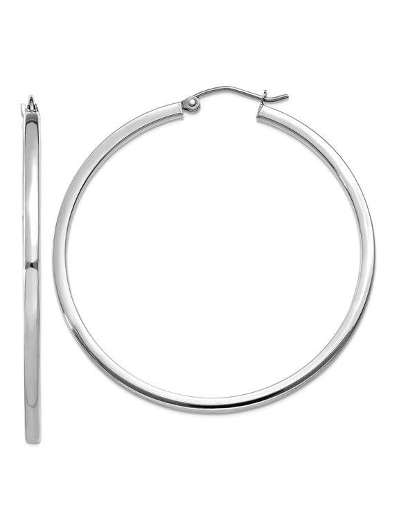 14k White Gold Polished Hollow tube 2mm Square Tube Hoop Earrings 45x45mm Hoop Earring for Women