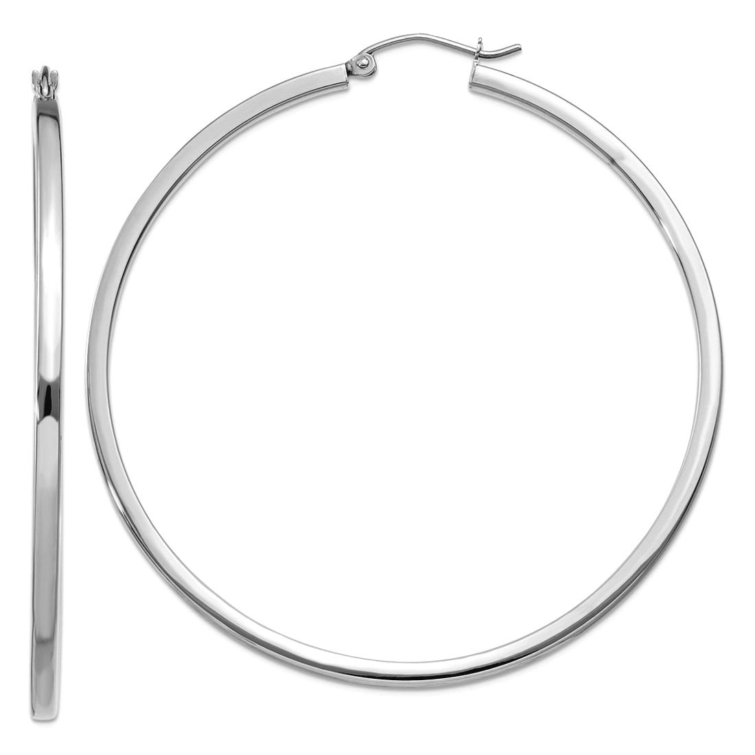 14k White Gold Polished Hollow tube 2mm Square Tube Hoop Earrings 55x55mm Hoop Earring for Women