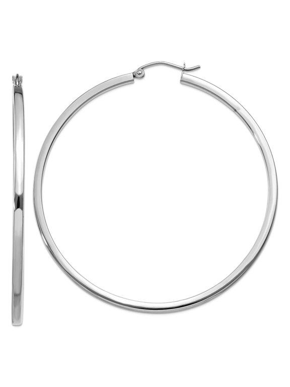 14k White Gold Polished Hollow tube 2mm Square Tube Hoop Earrings 55x55mm Hoop Earring for Women