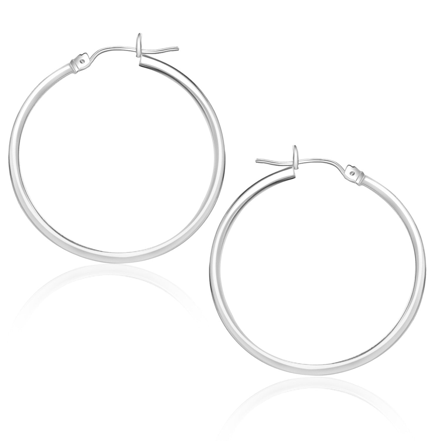 14k White Gold Polished Hoop Earrings (2x25mm) main image 1