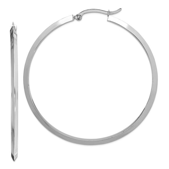 14k White Gold Polished Hoop Earrings 52.5x50.75mm Wide 2.25mm Thick Hoop Earring for Women