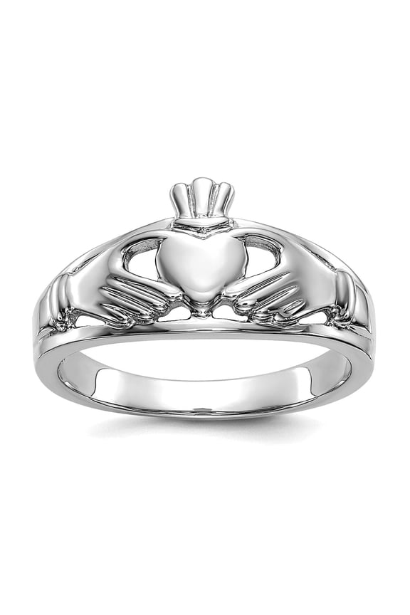 14k White Gold Polished Ladies Irish Claddagh Celtic Trinity Knot Ring Size 7 Ring for Women