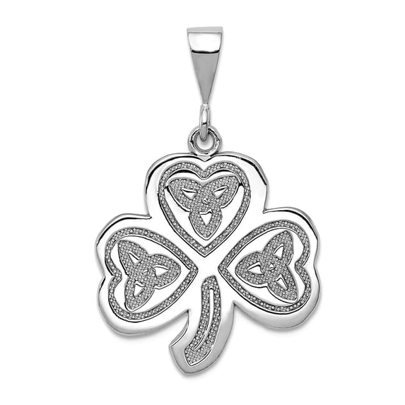14k White Gold Polished Patterned Trinity Clover Pendant Necklace 30x20mm Wide Pendant for Women