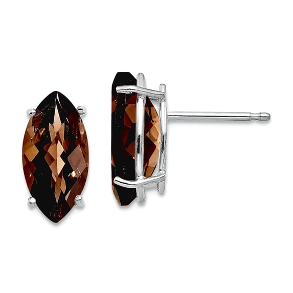 14k White Gold Polished Post 10x8mm Marquise Smokey Quartz Earrings 11x5mm Wide Stud Earring for Women
