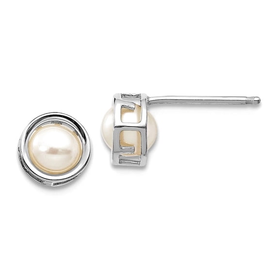 14k White Gold Polished Post 5mm Bezel Fw Cultured Pearl Stud Earrings 5x5mm Wide Stud Earring for Women