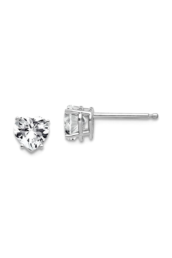 14k White Gold Polished Post 5mm Love Heart Cubic Zirconia Earrings 6x5mm Wide Stud Earring for Women