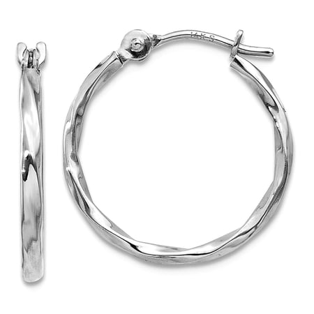 14k White Gold Polished Post Twisted Hoop Earrings 13x15mm Wide 1.5mm Thick Hoop Earring for Women