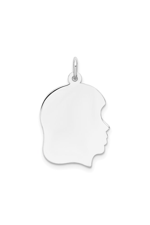 14k White Gold Polished Profile Pendant for Women, Engravable Silhouette Charm, Sentimental Family Keepsake, Symbolic Memory Jewelry for Mothers