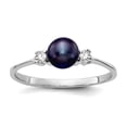 thumbnail image 1 of 14k White Gold Polished Prong set 5mm Black Freshwater Cultured Pearl Diamond Ring Size 6 Ring for Women, 1 of 2
