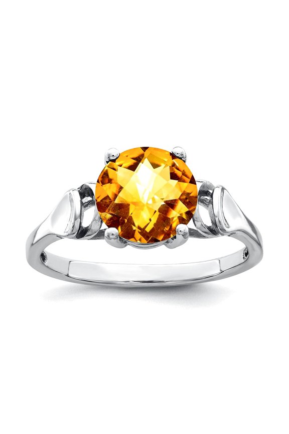 14k White Gold Polished Prong set Channel set 8mm Citrine Checker Ring Size 7.00 Ring for Women