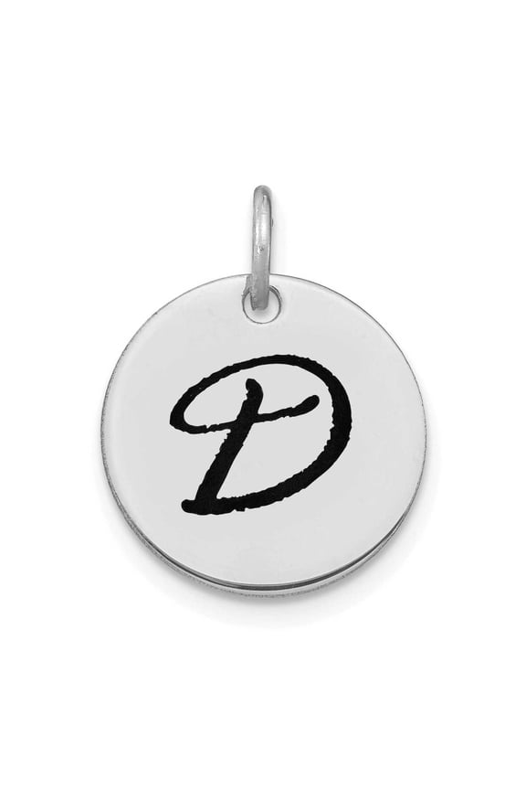 14k White Gold Polished Rhodium Black Epoxy Finish Letter D Initial Disk Shape Charm Pendant