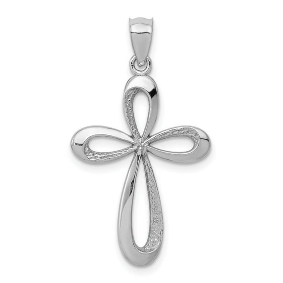 14k White Gold Polished Ribbon Cross Pendant - Measures 29.5x17mm Wide